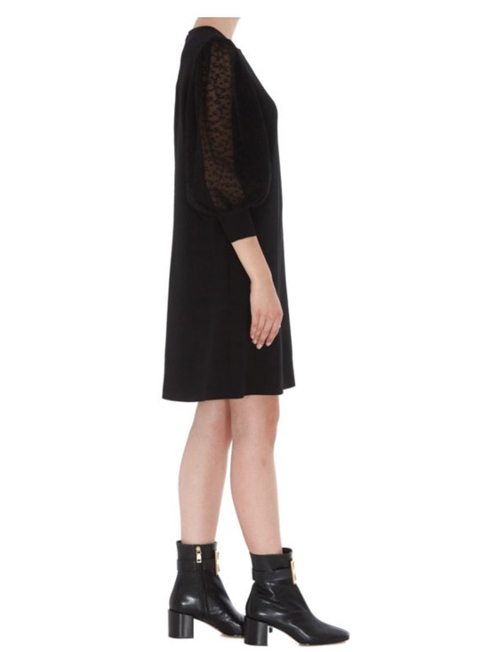Givenchy Dresses & Skirts - Givenchy Black Lace Trim Balloon Sleeve Wool Shift Dress 36/ US 4